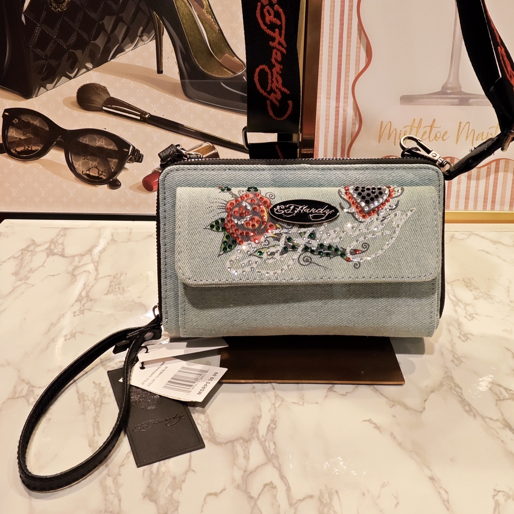 Ed Hardy Denim Convertible Crossbody Bag NWT - Picture 3 of 12